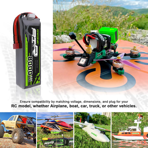2× Ovonic 3S 8000mAh 50C 11.1V LiPo Battery with Deans Plug for 1/10–1/8 RC Cars, Trucks & Buggies