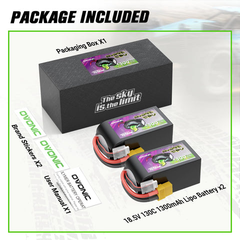 2×Ovonic Rebel 5S 1300mAh 18.5V 130C LiPo Battery with XT60 Plug for FPV Racing & Freestyle Drones