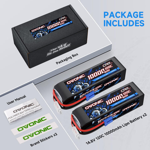 2-Pack Ovonic 4S 10000mAh 14.8V 120C LiPo Battery with EC5 Plug for RC Car Airplane Truck