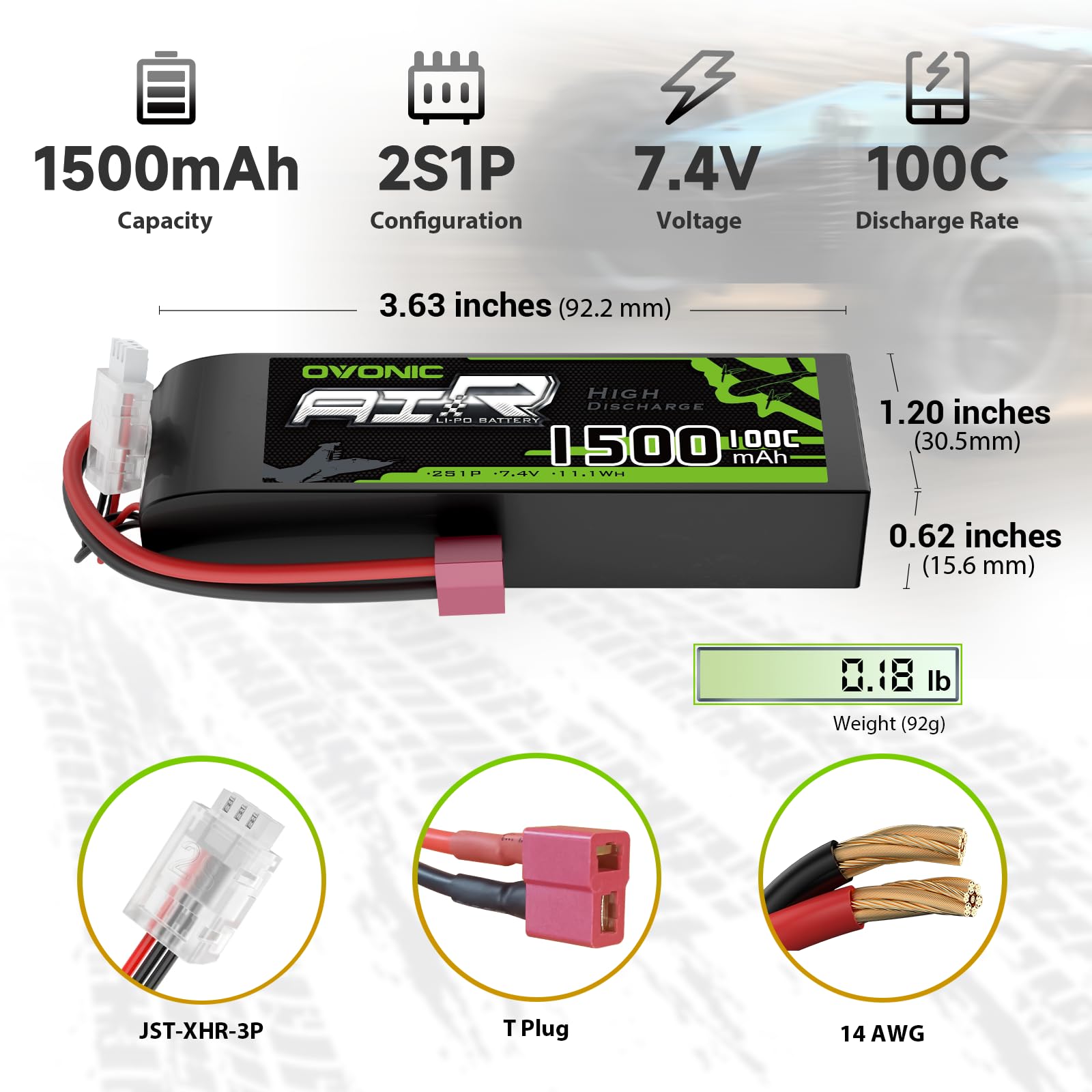 3.7V 1800mah Lipo Battery 25C XH2.54 Plug & USB Charger For RC - Foto 8