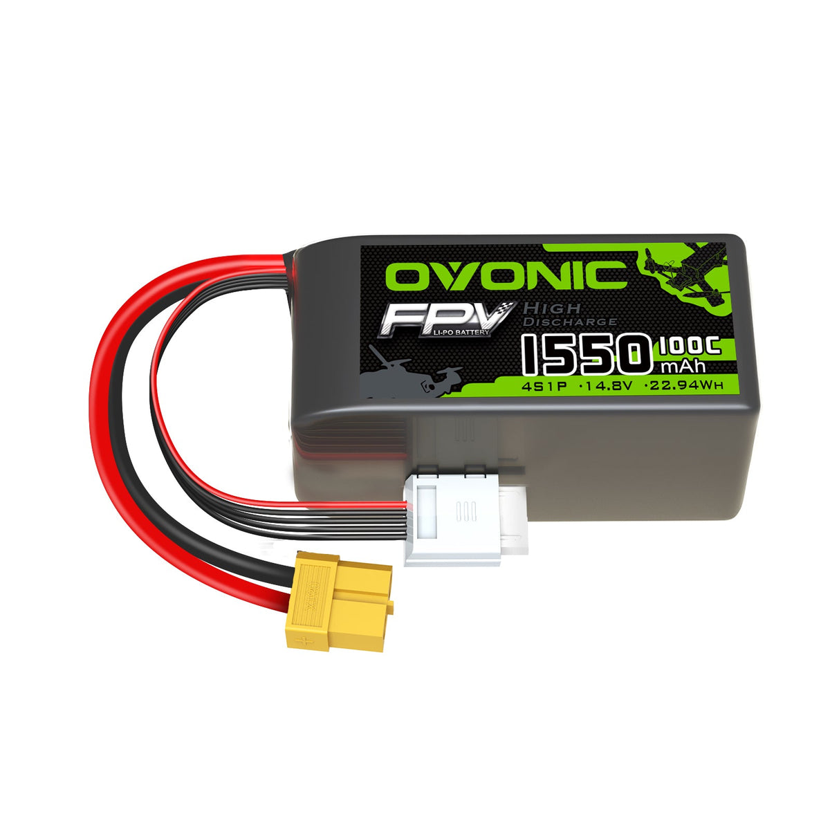 OVONIC 14.8V 1550mAh 4S 100C LiPo Battery Pack with XT60 Plug