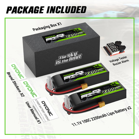 2 x OVONIC 3S 100C 2200mAh 11.1V Lipo Battery with Dean Connector & Lipo Voltage Checker for RC Airplane Small to Medium-Sized Aircraft