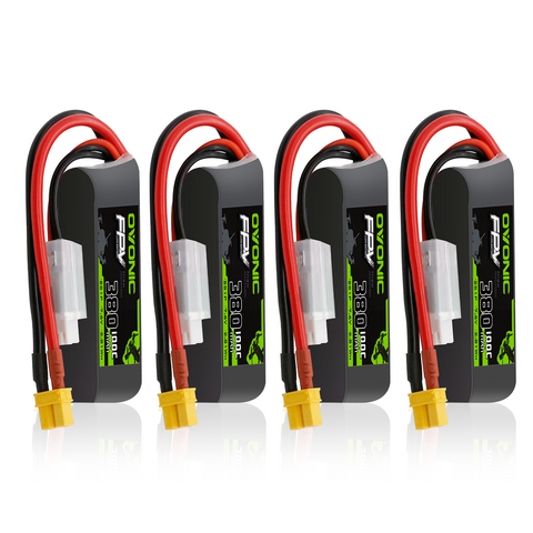 4×OVONIC 2S Lipo Battery 380mAh 2S1P 100C 7.4V with XT30 Plug for Tinywhoop Mini FPV Drone Quadcopter