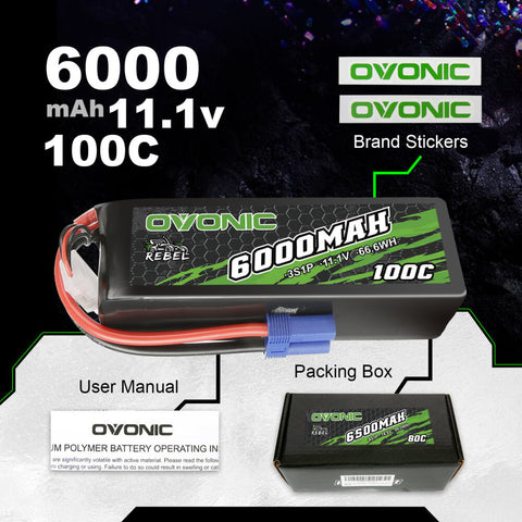 Ovonic Rebel 100C 3S 6000mAh 11.1V LiPo Battery for ARRMA 3S&6S for RC crawler