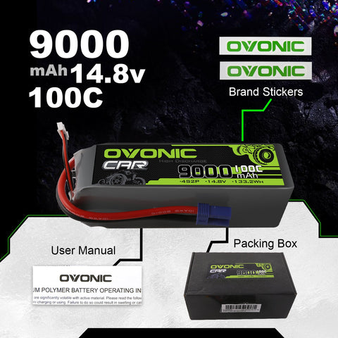 Ovonic 100C 9000mAh 4S LiPo Battery 14.8V with EC5 Plug for RC TRUCK