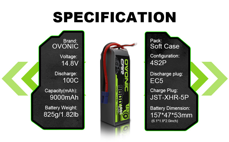 Ovonic 100C 9000mAh 4S LiPo Battery 14.8V with EC5 Plug for RC TRUCK