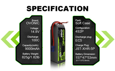 Ovonic 100C 9000mAh 4S LiPo Battery 14.8V with EC5 Plug for RC TRUCK