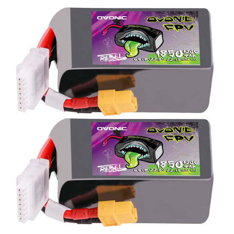 2×Ovonic Rebel 2.0 6S Lipo Battery 1850mah 120C 22.2V FPV Lipo Battery Pack with XT60 Plug for 5 to 6 inch FPV Drone