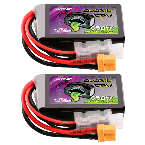 2×Ovonic Rebel 2.0 120C 2S 650mah Lipo Battery 7.4V Pack with XT30 Plug for Brushless 90mm to 130mm FPV Racing Drone Torrent 110 Q