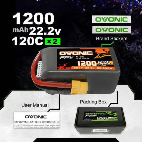 Ovonic 120C 22.2V 6S 1200mAh LiPo Battery for Racing FPV