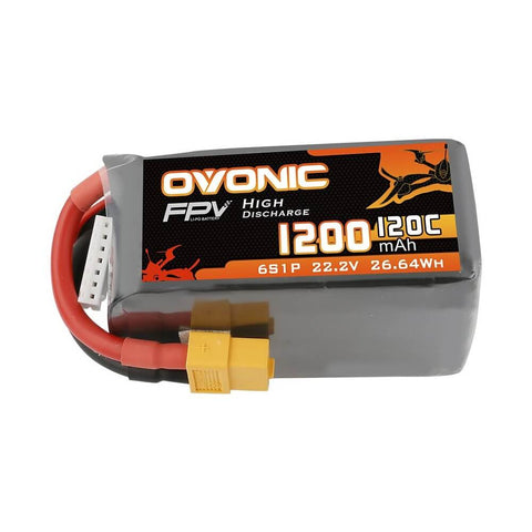 Ovonic 120C 22.2V 6S 1200mAh LiPo Battery with XT60 Plug for FPV Racing - Ampow