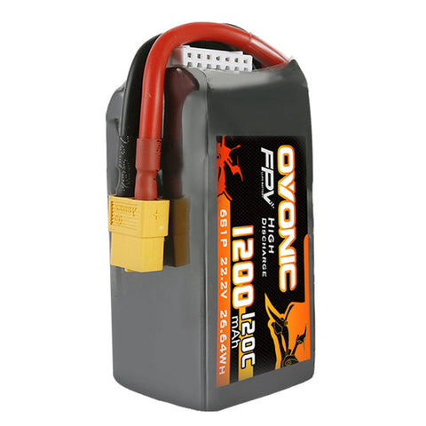 Ovonic 120C 22.2V 6S 1200mAh LiPo Battery with XT60 Plug for FPV Racing - Ampow