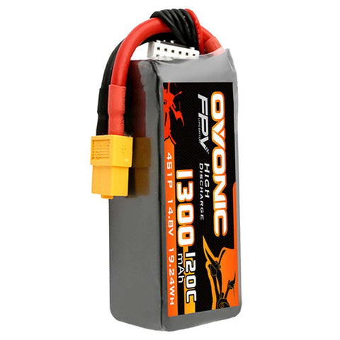 [4 Packs] Ovonic 4S 1300mAh 120C 14.8V LiPo Battery Pack for FPV Racing - XT60 Plug - Ampow