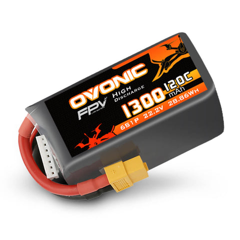 Ovonic 6S LiPo Battery Pack 1300mAh 20C 22.2V with XT60 Plug for FPV racing