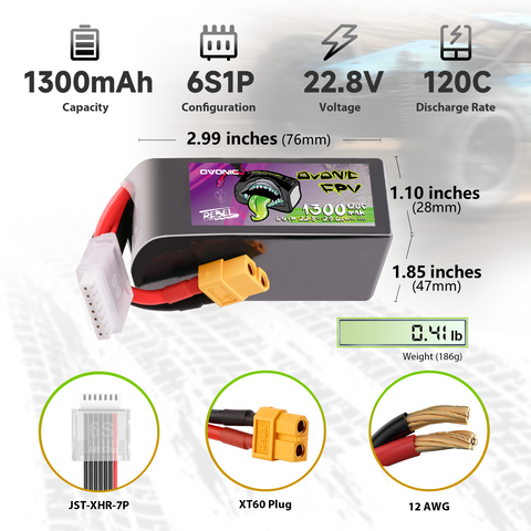 Ovonic Rebel 2.0 120C 6S 1300mAh Lipo Battery LiHV 22.8V Pack with XT60 Plug