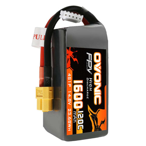 Ovonic 120C 14.8V 1600mAh 4S LiPo Battery Pack for FPV Racing with XT60 Plug - Ampow