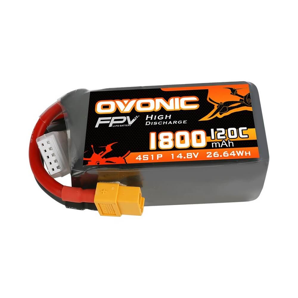 [4 Packs] Ovonic 120C 4S 1800mAh 14.8V LiPo Battery Pack for FPV Racing - XT60 Plug - Ampow