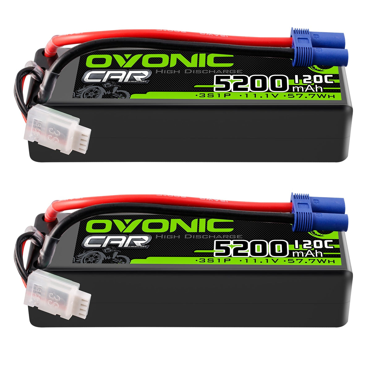 2 × OVONIC 3S Lipo Battery 5200mAh 120C 11.1V RC Lipo Battery with EC5 Plug