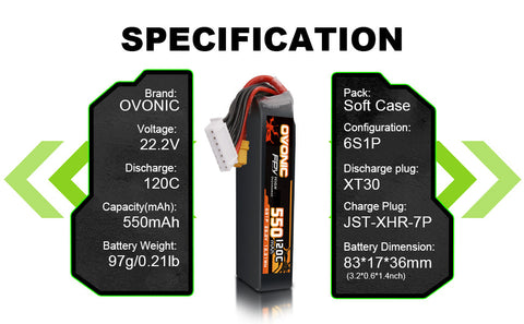 4×Ovonic 130C 550mAh 3S LiPo Battery 11.1V with XT30 Plug for Brushless FPV Drone Torrent 110 BetaPFV Beta 85X