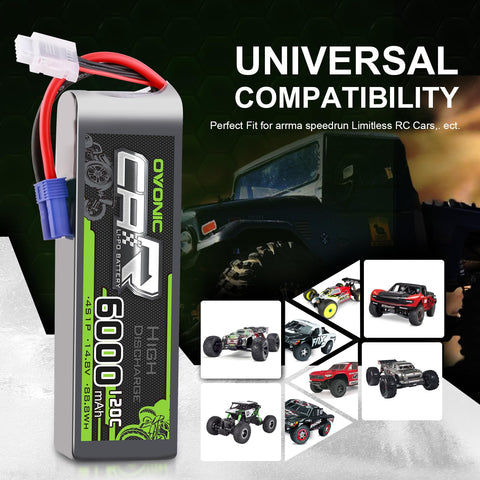 2xOVONIC 4S Lipo Battery 120C RC Battery 6000mAh 14.8V with EC5 Plug Connector for RC Car RC Truck RC Truggy Airplane