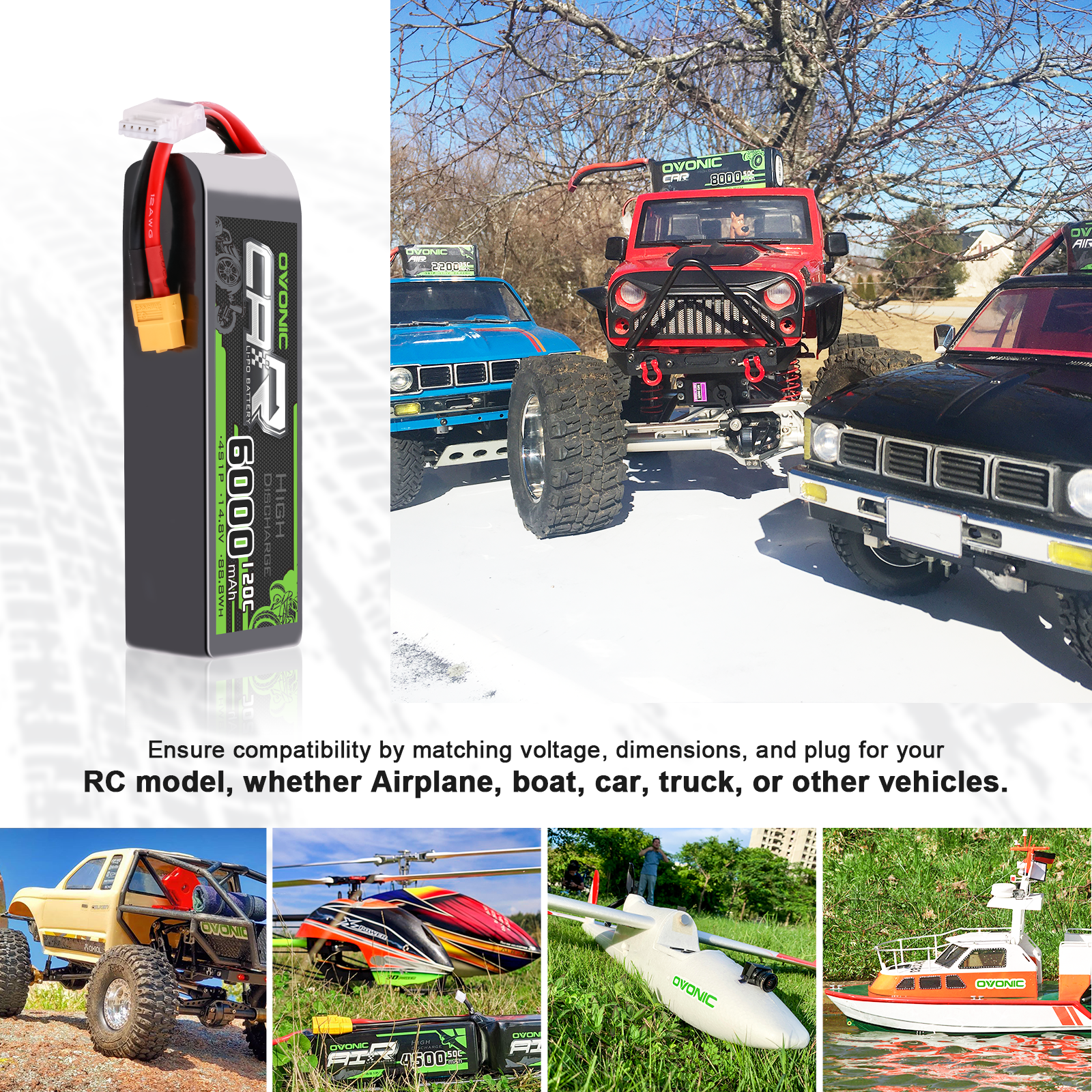 2 × OVONIC 4S Lipo Battery 6000mAh 120C 14.8V RC Lipo Battery with XT60 Plug for RC Vehicles Car RC Truck RC Airplane