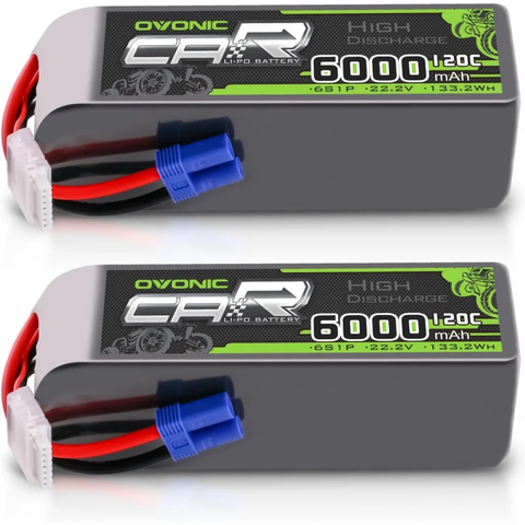 2 x OVONIC 6S Battery 6000mAh 22.2V 120C Lipo Battery with EC5 Connector for 1/8 Scale RC Car & Truck Boat RC Airplane RC Racing