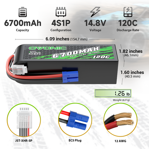 Ovonic 120C 6700mAh 4S LiPo Battery 14.8V with EC5 Plug
