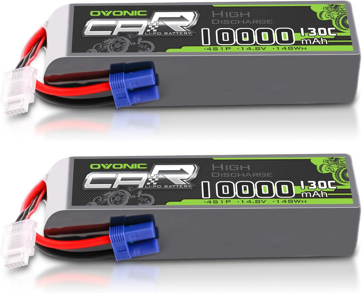 2 × OVONIC 4S Lipo Battery 10000mAh 130C 14.8V RC Lipo Battery with EC5 Plug for 8S RC Truck RC Car Vehicles