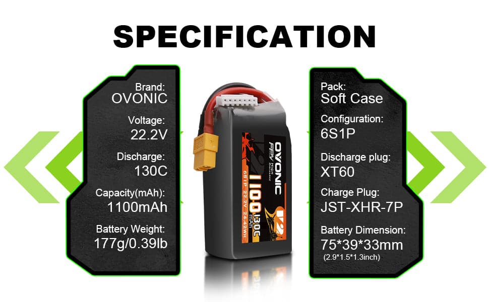 2x Ovonic 130C 6S 1100mah Lipo Battery 22.2V Pack with XT60 Plug for rc helicopter