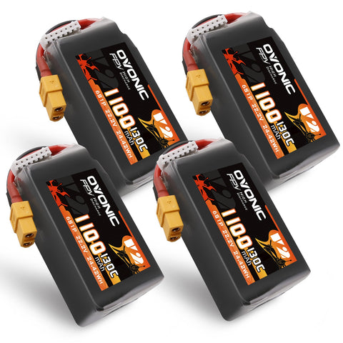 4x Ovonic 130C 6S 1100mah Lipo Battery 22.2V Pack with XT60 Plug for FPV Racing