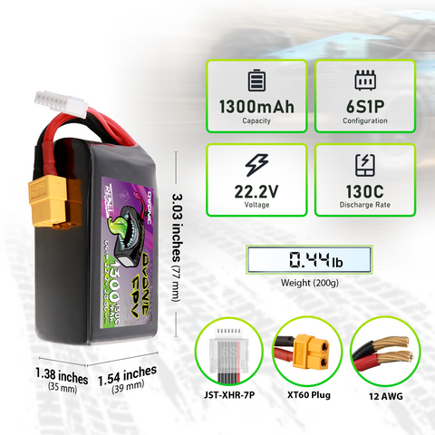 Ovonic Rebel 2.0 130C 6S 1300mah Lipo Battery 22.2V Pack with XT60 Plug