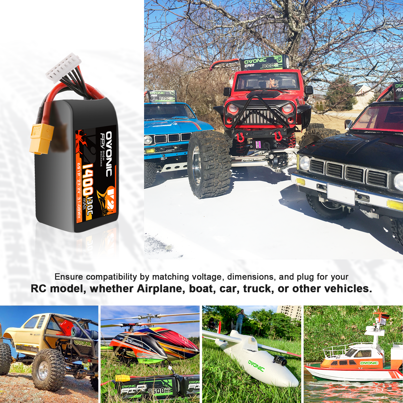 2x Ovonic 6S Lipo Battery 1400mah 6S1P 130C 22.2V with XT60 Plug for FPV Racing Drones Freestyle Drone Cinewhoop Toothpick Long Range Drone