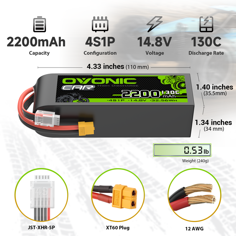 OVONIC 4S 2200mAh 14.8V 130C LiPo Battery with XT60 Plug