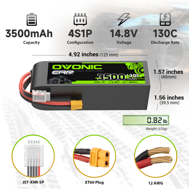 OVONIC 3500mAh 14.8V 130C 4S LiPo Battery with XT60 Plug