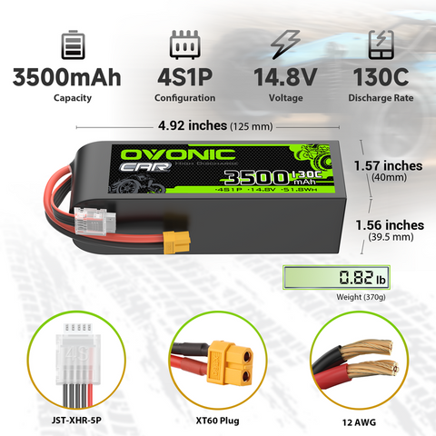 OVONIC 3500mAh 14.8V 130C 4S LiPo Battery with XT60 Plug