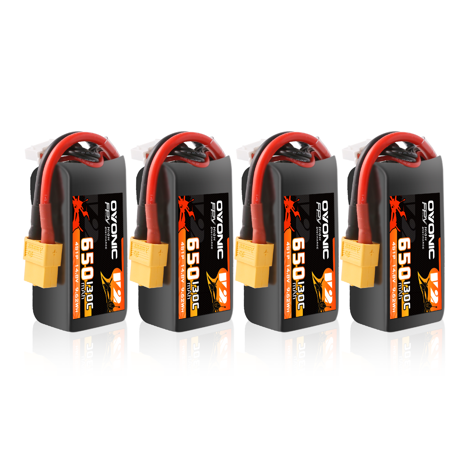 4×Ovonic 130C 650mAh 4S LiPo Battery 14.8V with XT60 Plug for 3 inch FPV Racing Drone 4 inch Toothpick