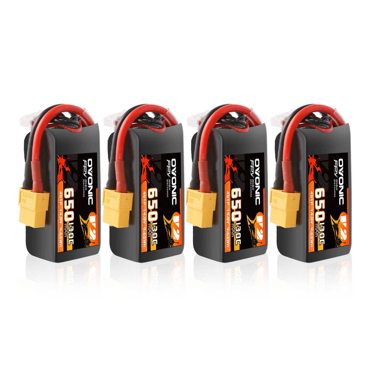 4×Ovonic 130C 650mAh 4S LiPo Battery 14.8V with XT60 Plug for 3 inch FPV Racing Drone 4 inch Toothpick