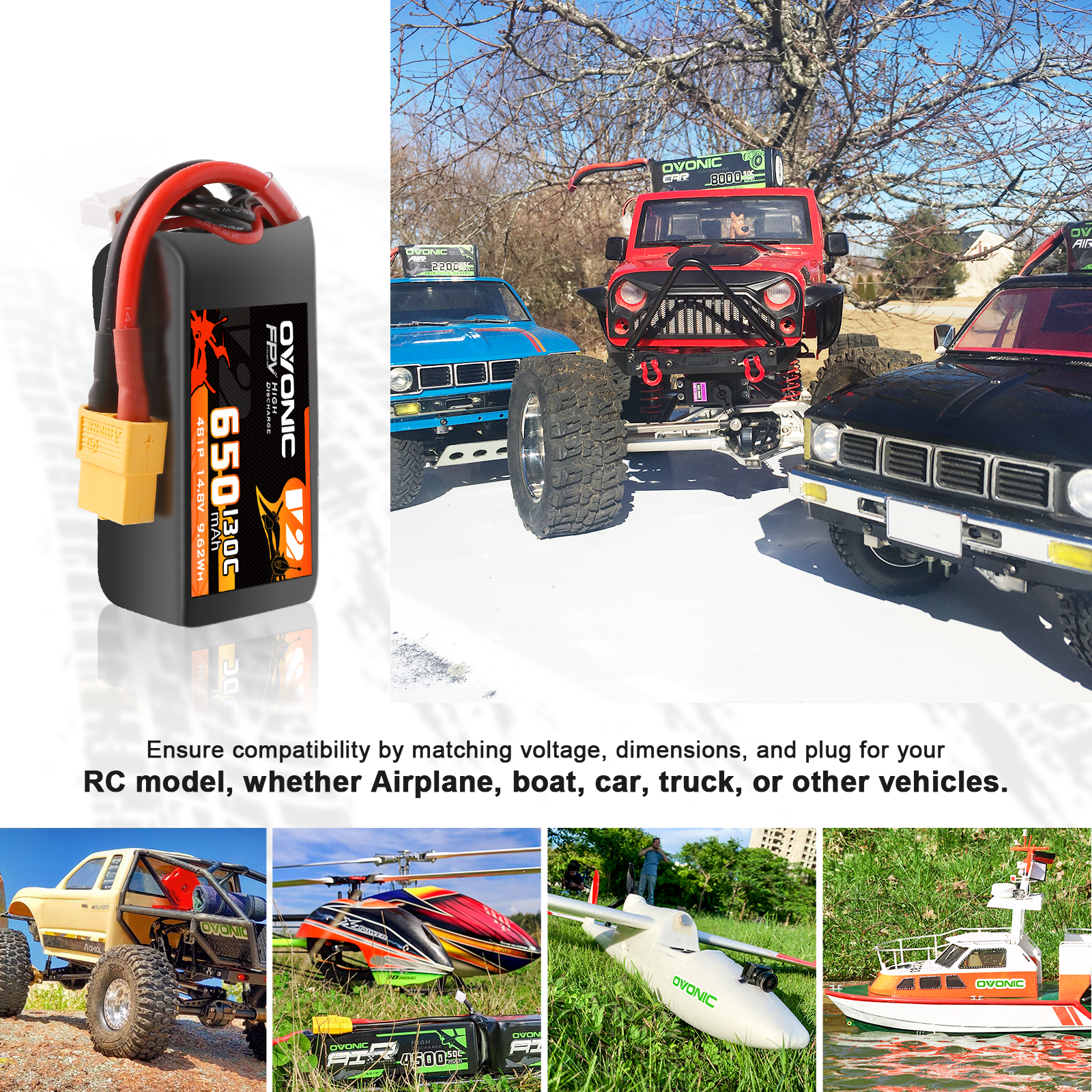 4×Ovonic 130C 650mAh 4S LiPo Battery 14.8V with XT60 Plug for 3 inch FPV Racing Drone 4 inch Toothpick