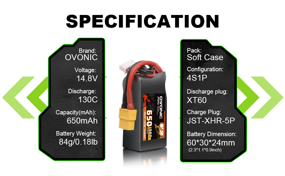 Ovonic 130C 650mAh 4S LiPo Battery 14.8V with XT60 Plug for RC FPV Quadcopter