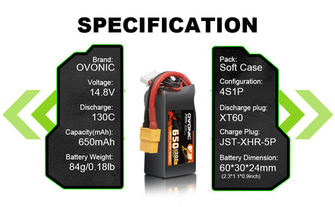 Ovonic 130C 650mAh 4S LiPo Battery 14.8V with XT60 Plug for RC FPV Quadcopter