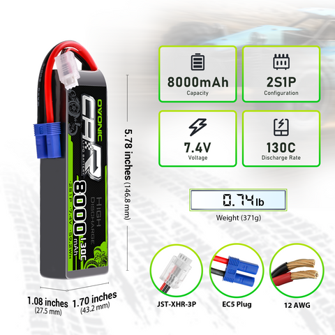 OVONIC 2S 8000mAh 7.4V 130C Lipo Battery with EC5 Connector