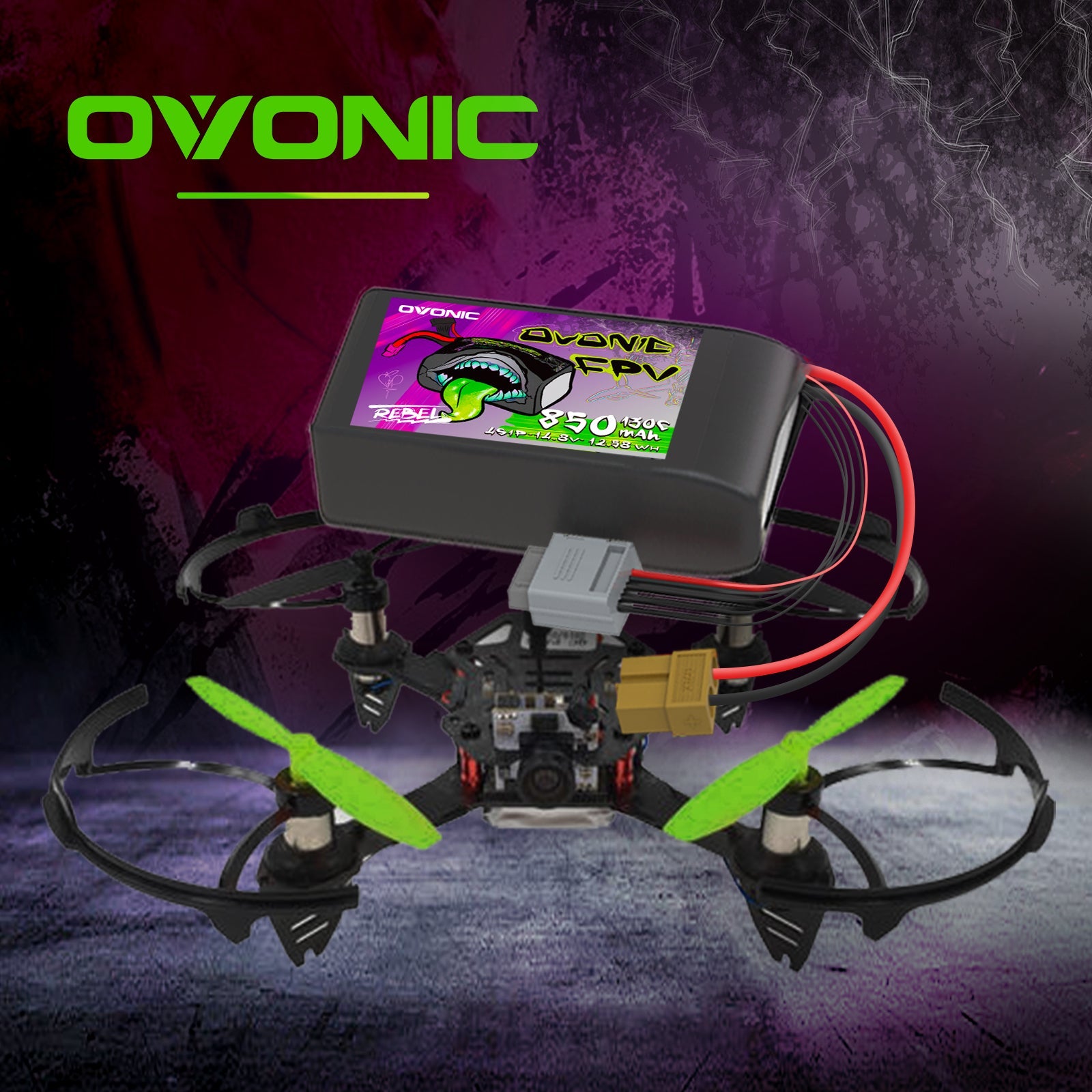 4× Ovonic Rebel 2.0 130C 850mah 14.8V 4S Lipo Battery Pack with XT60 Plug for 2.5 3.5 inch FPV Racing Drone