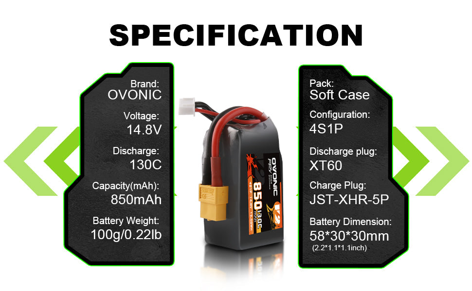 4x Ovonic 130C 4S 850mah Lipo Battery 14.8V Pack with XT60 Plug for 4 inch fpv quad