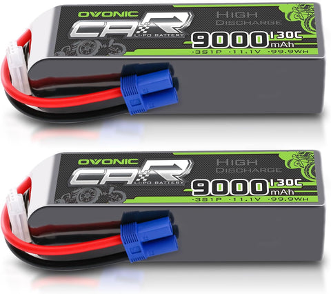 2 × OVONIC 3S Lipo Battery 9000mAh 130C 11.1V RC Lipo Battery with EC5 Plug for 1/10 RC Truck RC Vehicles Car