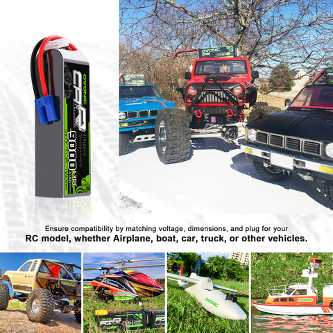 2xOVONIC 3S LiPo Battery 9000mAh 11.4V High Voltage 130C RC Battery with EC5 Plug Soft Case for RC Car Boat Truck Tank RC Racing Models