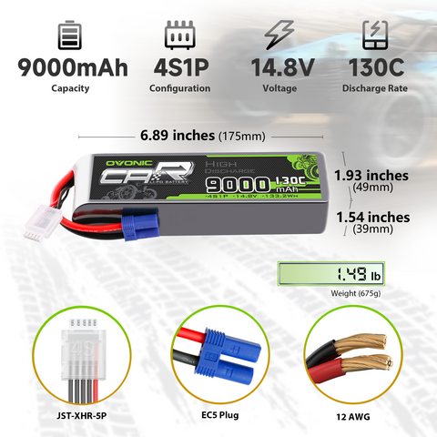 OVONIC 4S LiPo Battery 9000mAh 14.8V 130C RC Battery with EC5 Plug