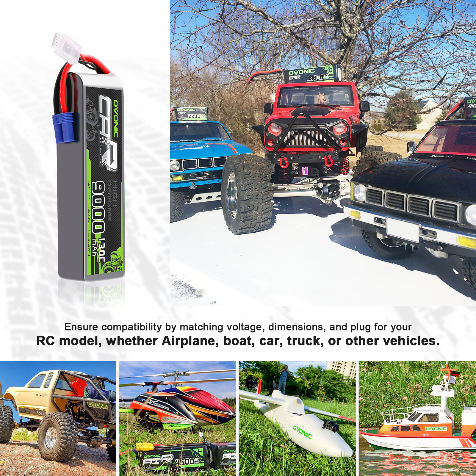 OVONIC 4S LiPo Battery 9000mAh 14.8V 130C RC Battery with EC5 Plug