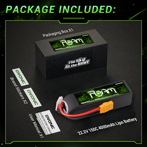 Ovonic Roam Series 6S Lipo Battery 4000mAh 6S1P 150C 22.2V Long Range Lipo Battery with XT90 Plug for 7-10 inch Long Range Drone Taurus X8 6S HD Cinelifter Multirotor X-Class