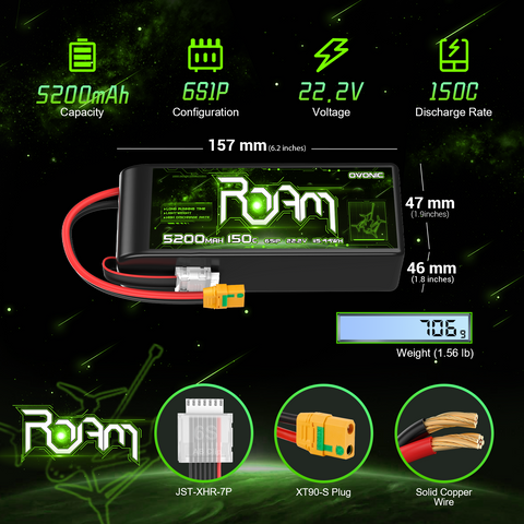 Ovonic Roam Series 5200mAh 6S1P 150C 22.2V 6S Lipo Battery with XT90-S Anti Spark Plug