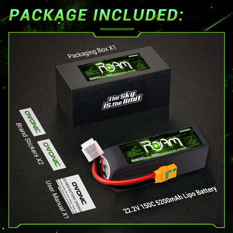 Ovonic Roam Series 5200mAh 6S1P 150C 22.2V 6S Lipo Battery with XT90-S Anti Spark Plug for 7-10 inch Long Range Drone 6S HD Cinelifter Multirotor X-Class
